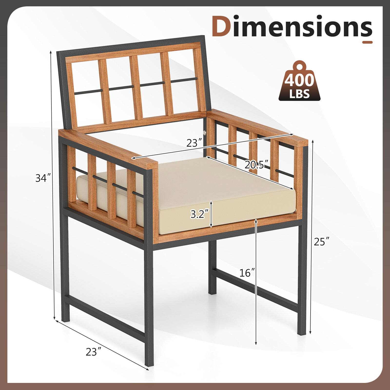 Dimensions - 400 LBS  
23" x 34" x 20.5" x 3.2" x 25" x 16" x 23"