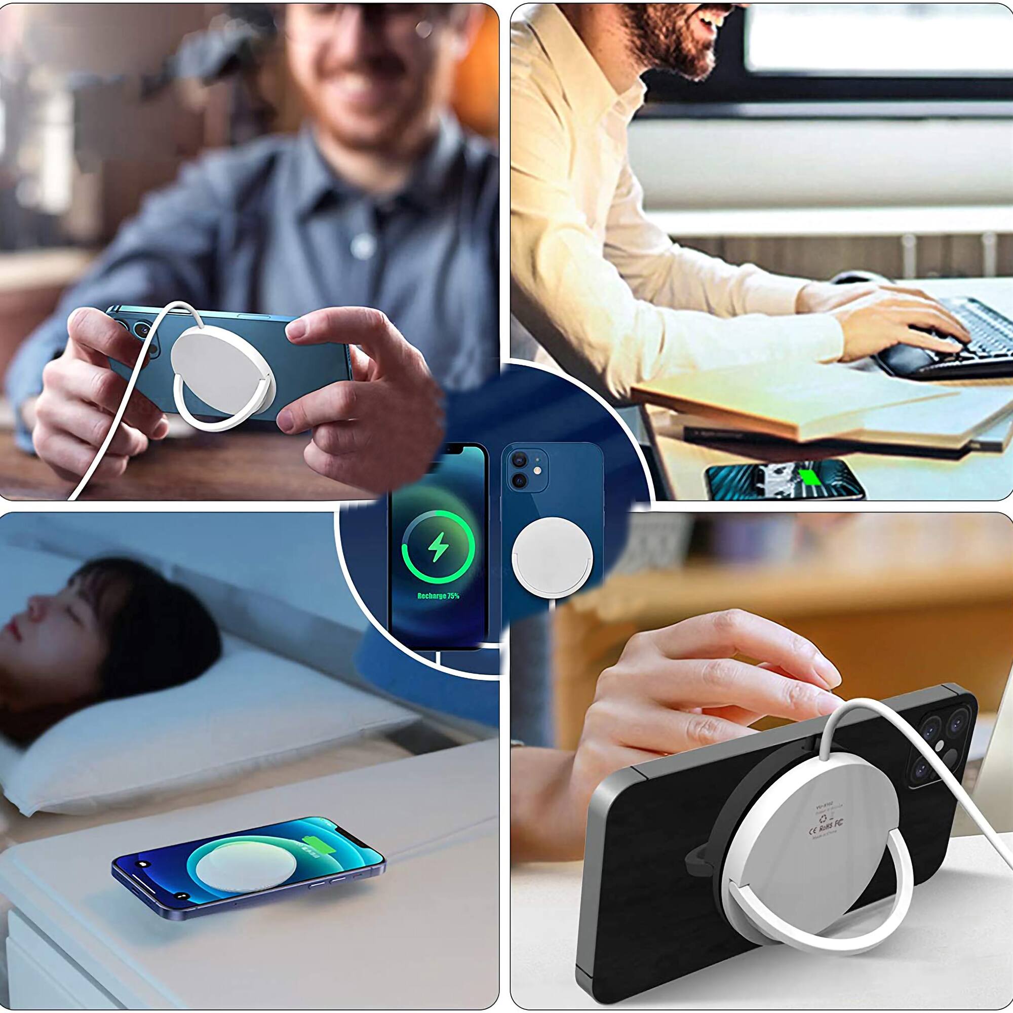 Angle. Energizer - Energizer Wireless Fast Charging Magnetic Charger & Stand – 15W Qi-Certified Pad with Kickstand - White.