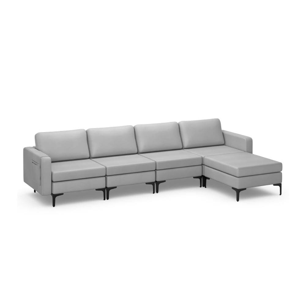 Back. Resenkos - Modular L-shaped Sectional Sofa with Reversible Ottoman and 2 USB Ports-Light Gray, Sectional Sofa Couch - Gray.