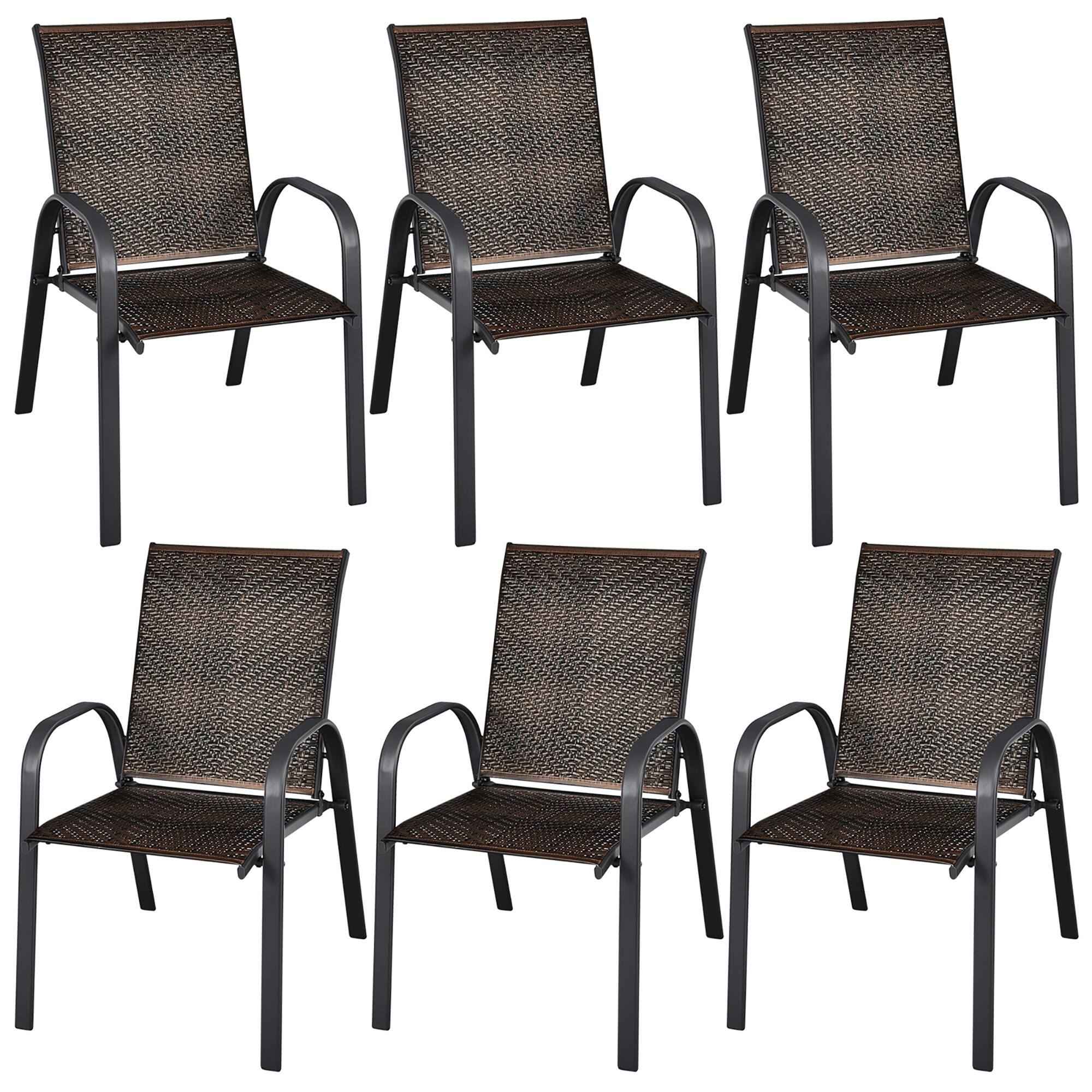 Gymax - 6PCS Outdoor PE Wicker Stacking Dining Chairs Patio Arm Chairs - Mix Brown price history on PriceWatchPro