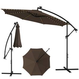 Mondawe - 10 Feet Patio Offset Umbrella with 112 Solar-Powered LED Lights - Coffee