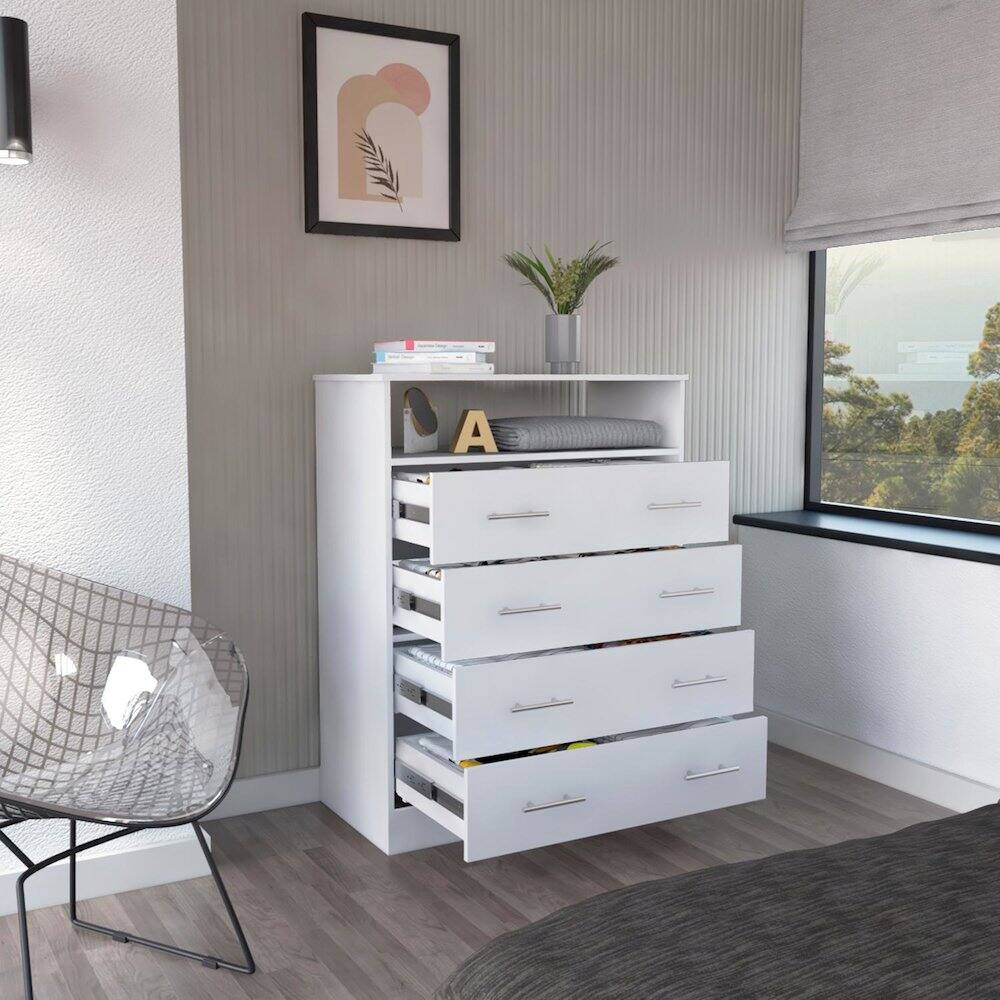 Alt View 4. TuHome - Peru Four Drawer Dresser White MDF - White.