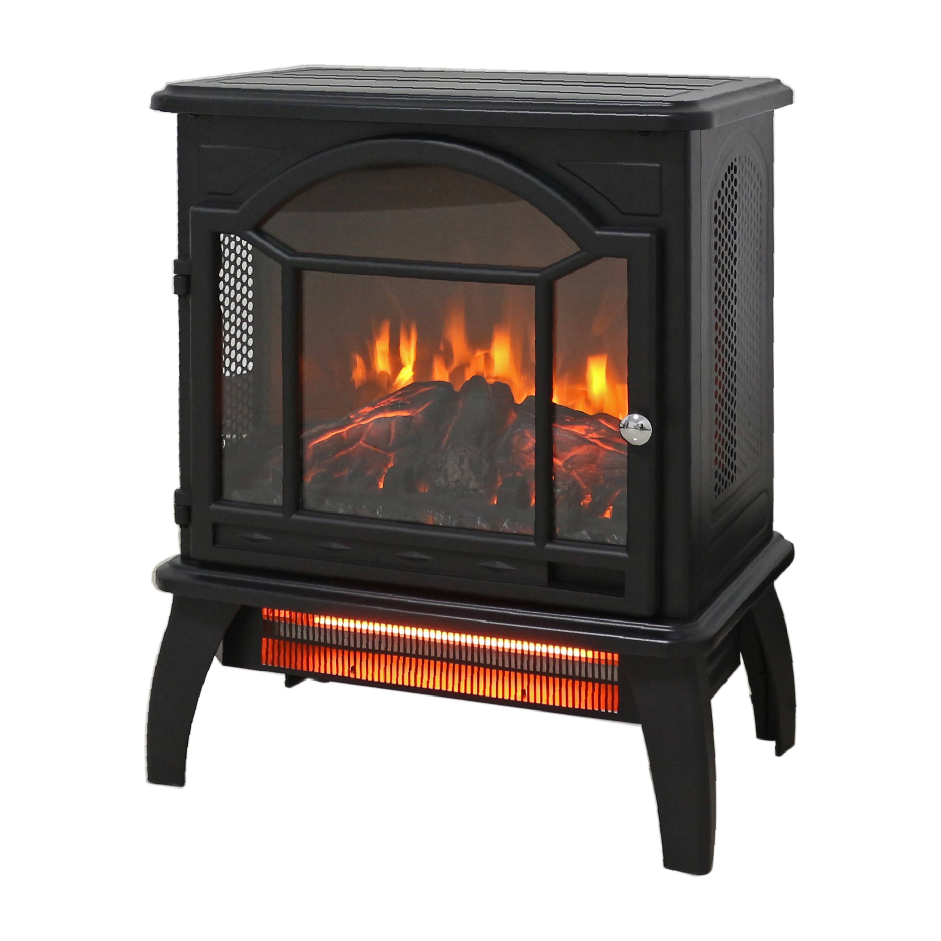 Front. Ecooso - 18" Electric Infrared Quartz Fireplace Stove with Remote Control and 3D Flame Effect - Antique Black.