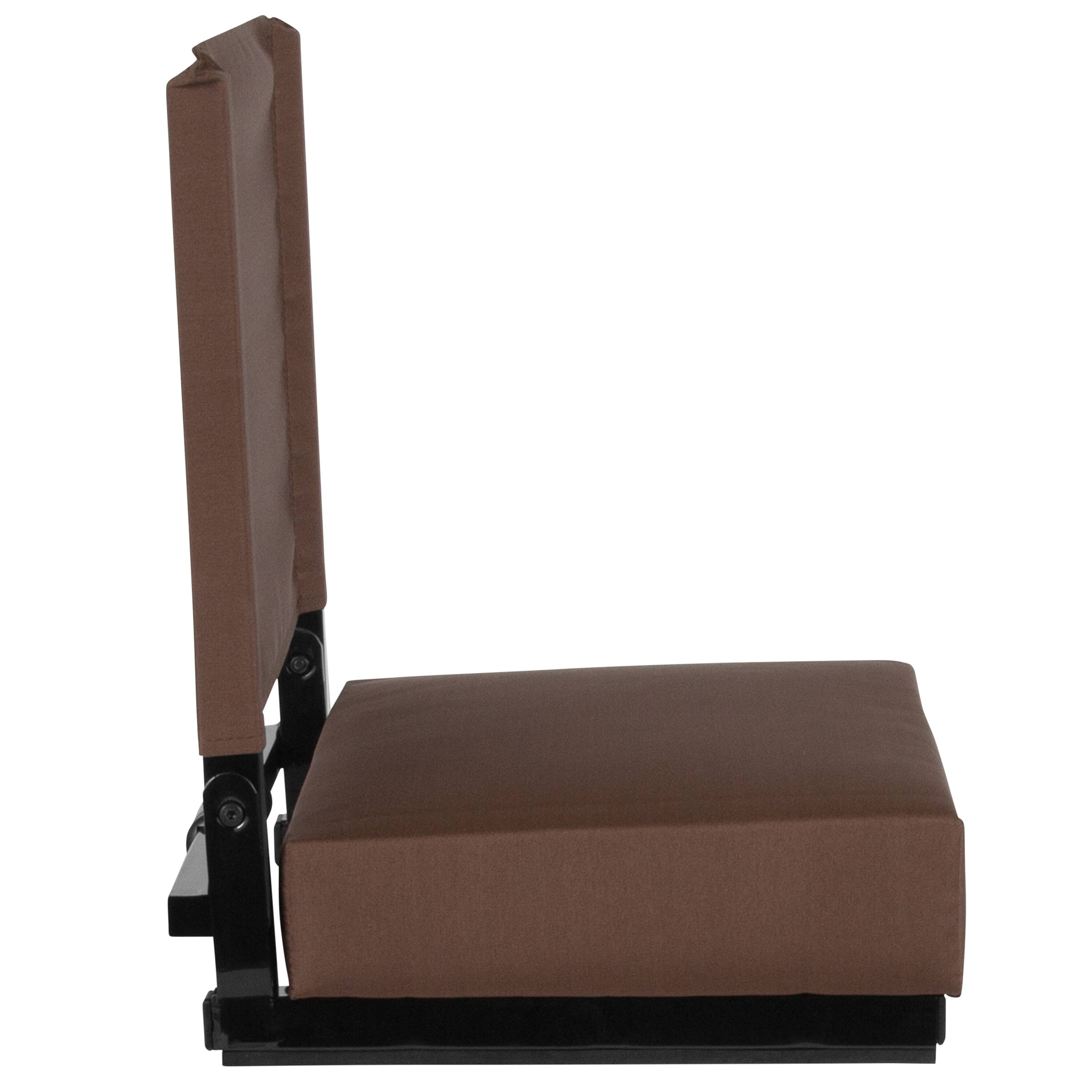 Alt View 4. Emma + Oliver - 500 lb. Rated Lightweight Stadium Chair with Handle & Ultra-Padded Seat - Brown.