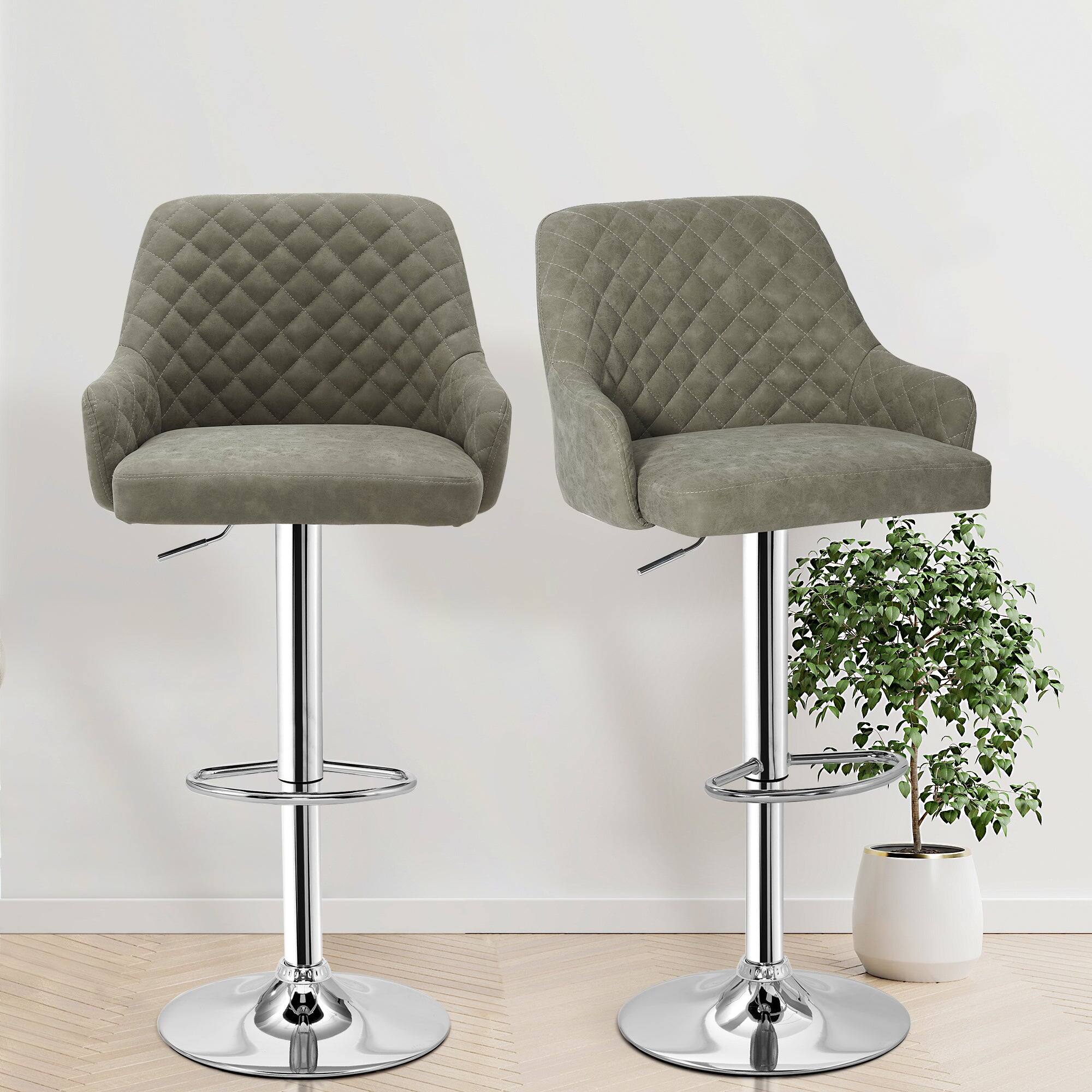 Angle. Vecelo - Set of 4 PU Leather Bar Stools - Adjustable Height Seats, 330lb Capacity, 360° Rotation - Dark Grey.