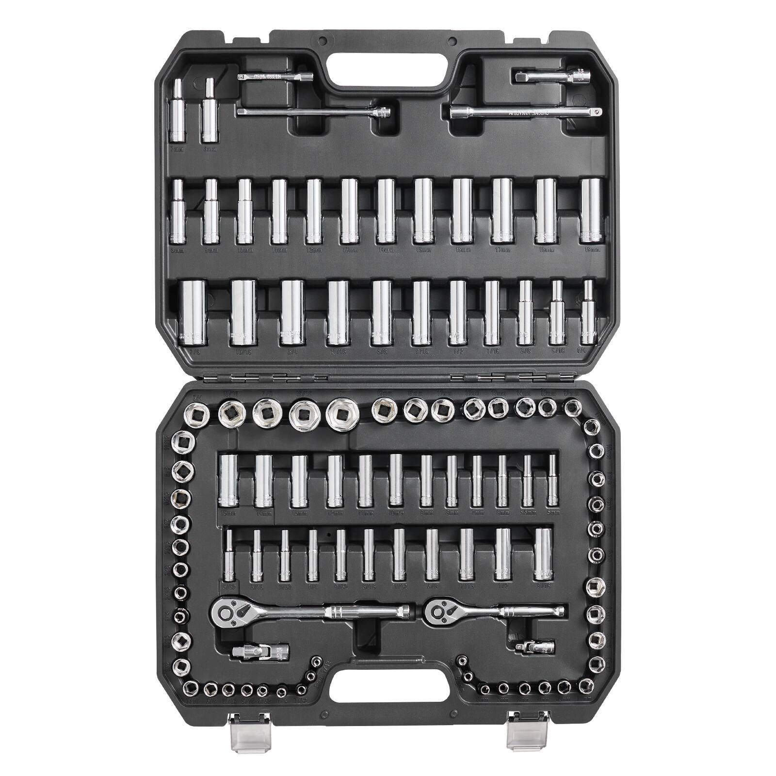 VEVOR - Socket Set, 1/4" and 3/8" Drive Socket and Ratchet Set, 6-Point Socket Opening, 106 Pcs Tool Set SAE and Metric - Silver