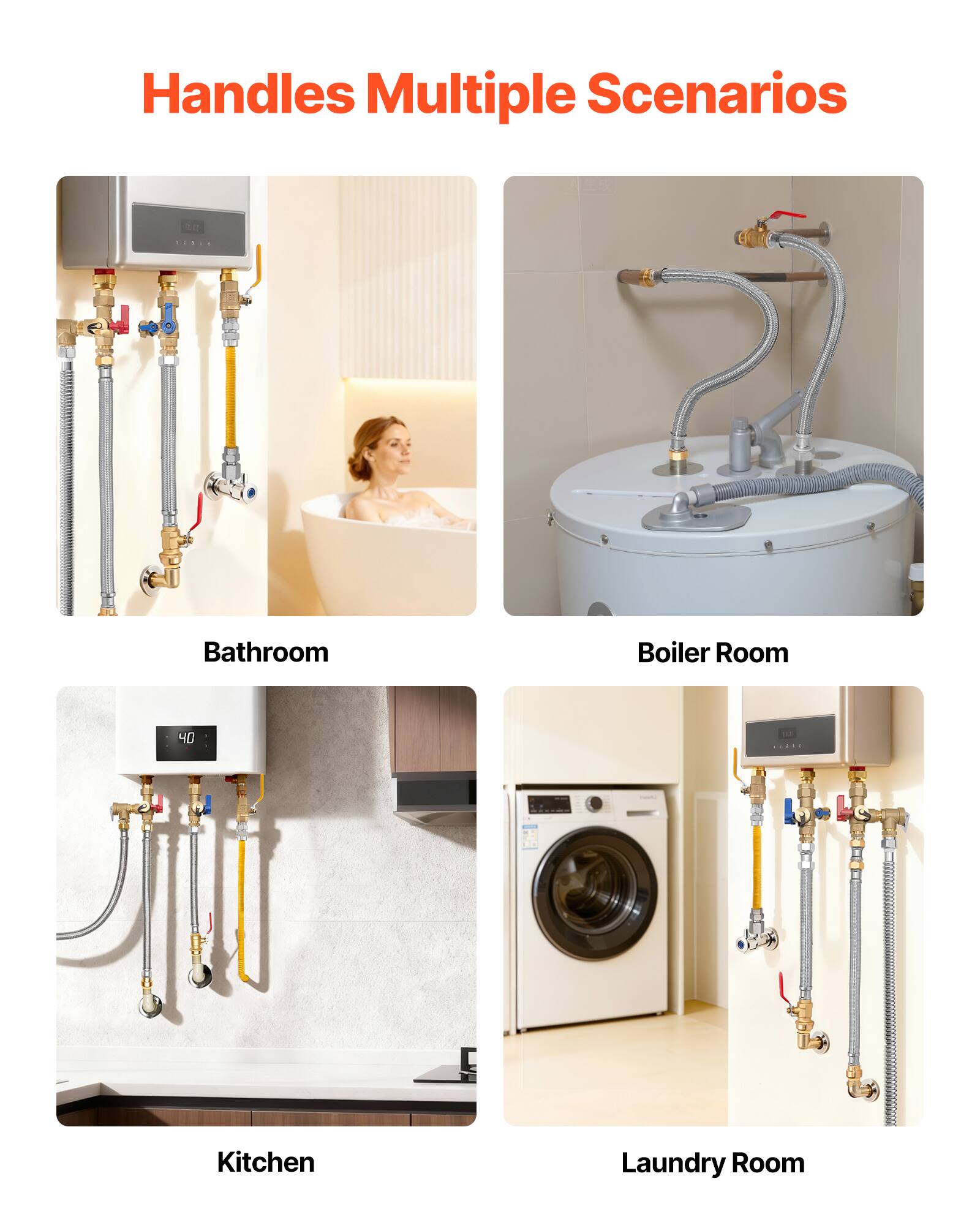 Handles Multiple Scenarios

- Bathroom
- Boiler Room
- Kitchen
- Laundry Room