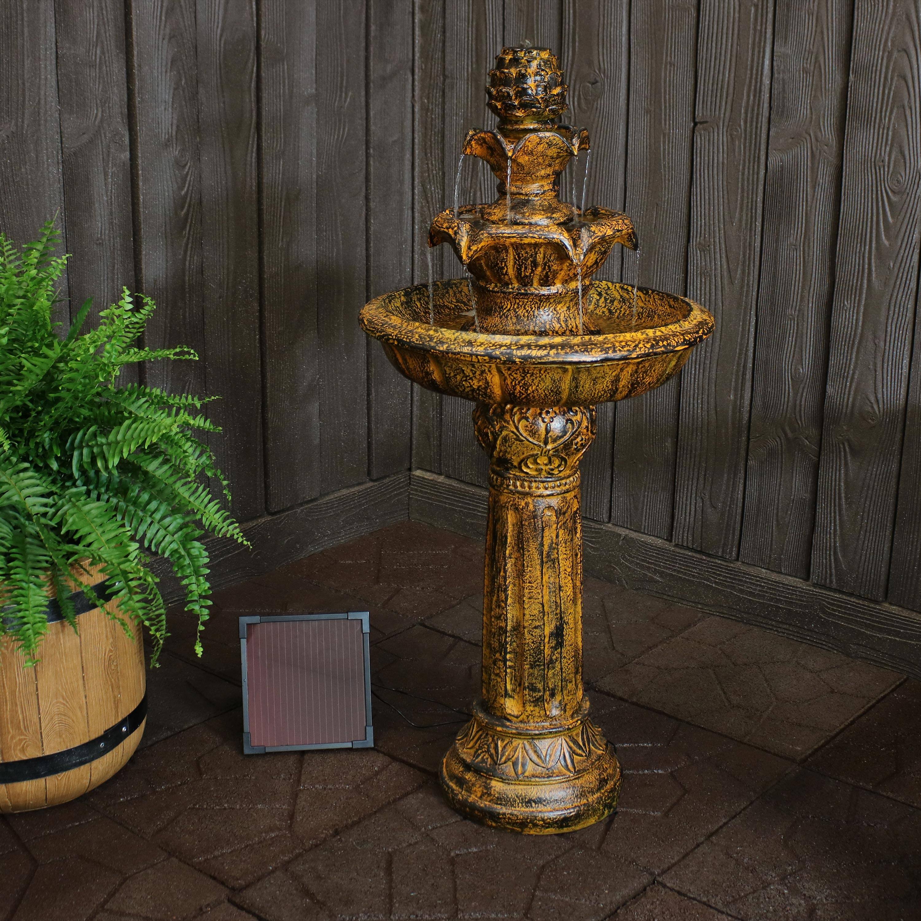 Alt View 2. Sunnydaze - Ornate Elegance Outdoor Solar Fountain with Battery - Rustic.
