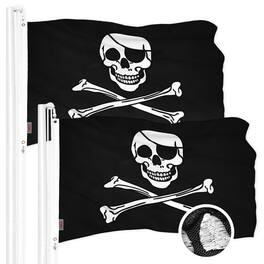 G128 - 2-Pack Pirate Jolly Roger Bones Flag, 20 x 30 in Embroidered 300D Polyester with Brass Grommets - Assorted Colors