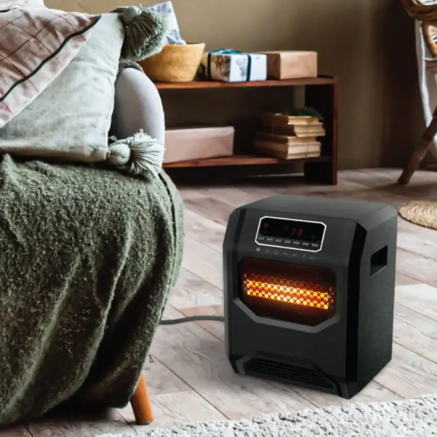 The text on the image reads "79.0 79 o BOGAVIO." This text is likely a reference to the temperature setting on the space heater, which is set to 79 degrees.