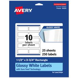 Avery - Glossy Rectangle Labels, 1.5" x 3.75", 250 Total - White
