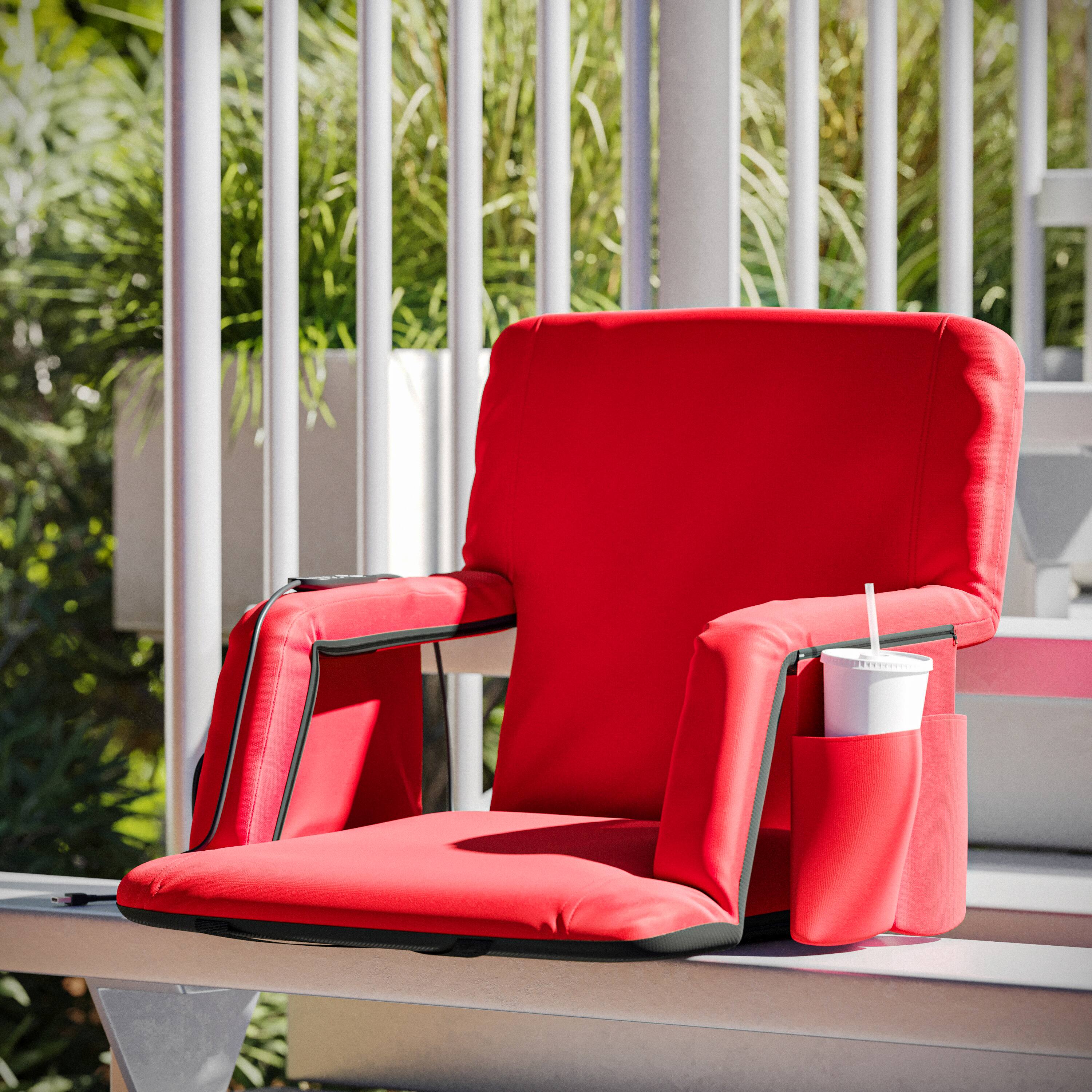 Alt View 1. Emma + Oliver - Foldable Reclining Stadium Chair with Backpack Straps and Heated Seat - Red.