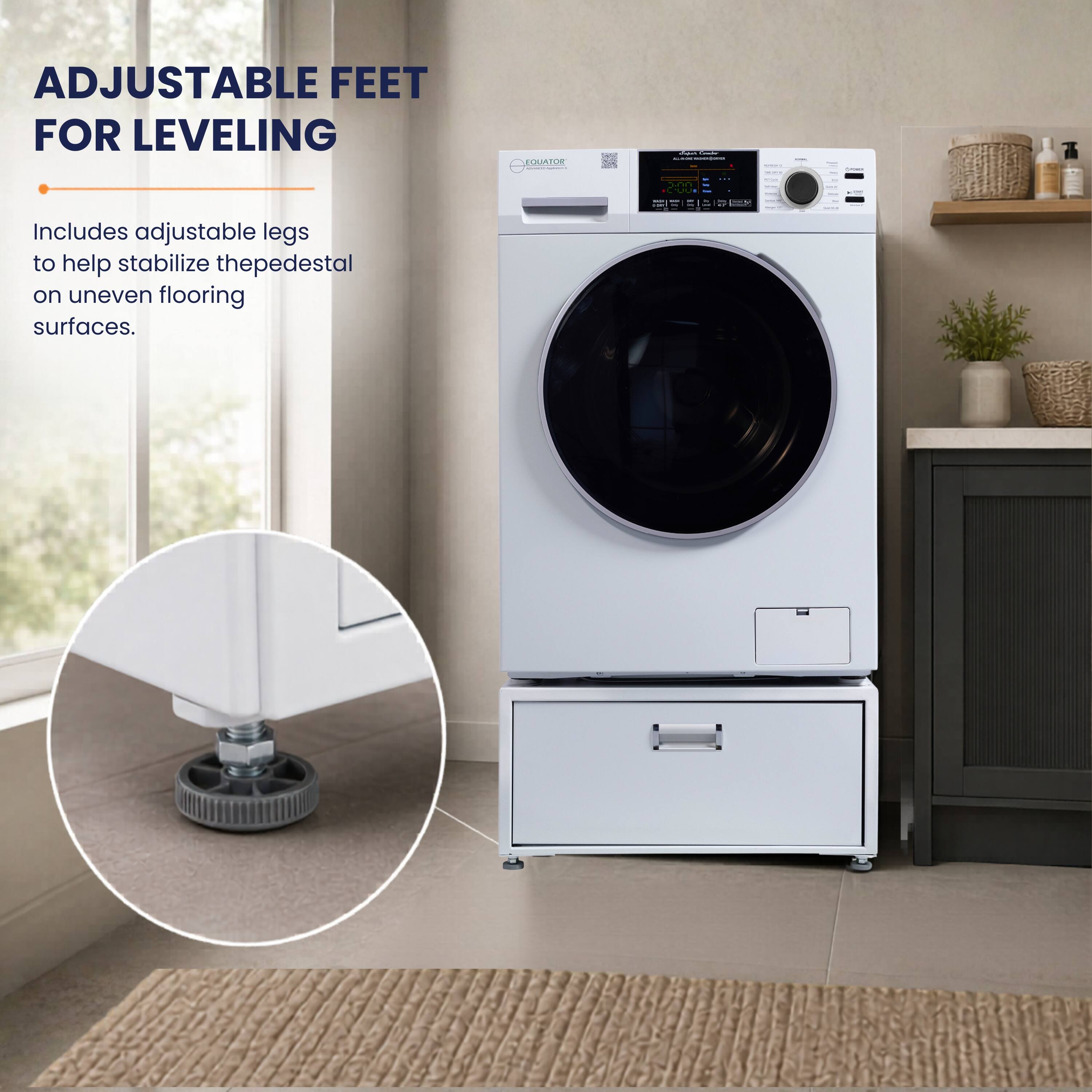 ADJUSTABLE FEET FOR LEVELING

Includes adjustable legs to help stabilize the pedestal on uneven flooring surfaces.