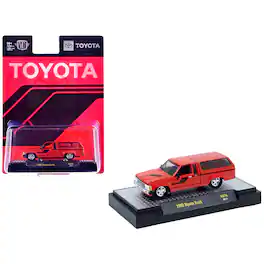 1985 Toyota SR5 Pickup Truck with Camper Shell Red with Black Stripes Limited Ed 1/64 Diecast Model Car by M2 Machines