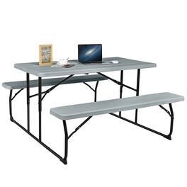 Boyel Living - Indoor and Outdoor Folding Picnic Table Bench Set with Wood-like Texture - Gray