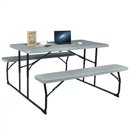 Front. Boyel Living - Indoor and Outdoor Folding Picnic Table Bench Set with Wood-like Texture - Gray.