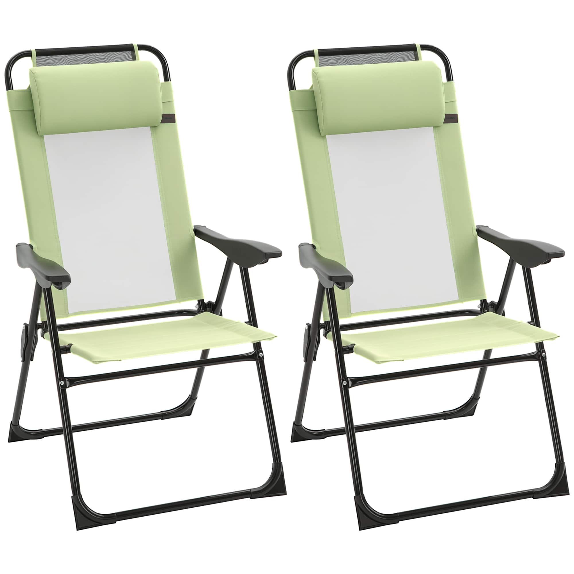 Outsunny - Set of 2 Portable Folding Outdoor Recliners w/ Adjustable Backrest - Green
