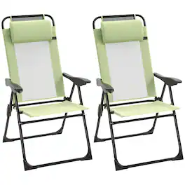 Outsunny - Set of 2 Portable Folding Outdoor Recliners w/ Adjustable Backrest - Green