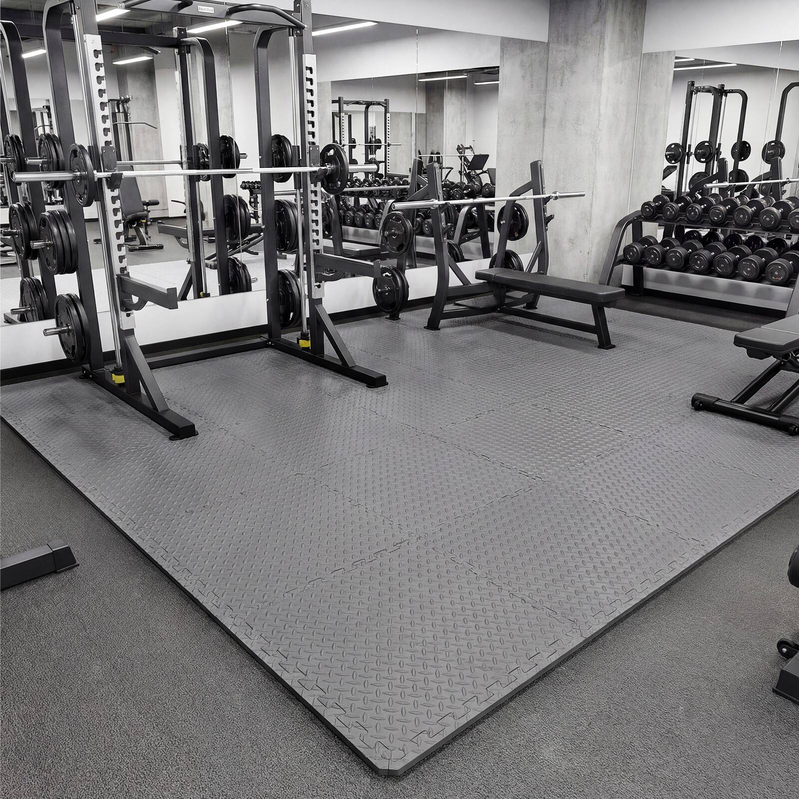 Alt View 4. Costway - Costway 12 Tiles 25" x 25" Puzzle Exercise Mat with Borders for Home Gym Playroom 51.5 sq.ft - Gray.