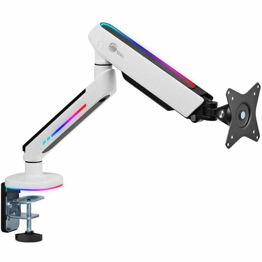 Front. SIIG - Single-Monitor Arm Desk Mount with Gaming RGB Lighting - 17" to 34" - White.