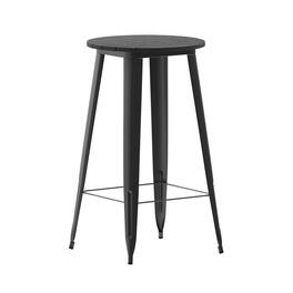 Emma + Oliver - Drew Indoor/Outdoor Bar Top Table, 23.75" Round All Weather Poly Resin Top with Steel base - Black Top/Black Frame
