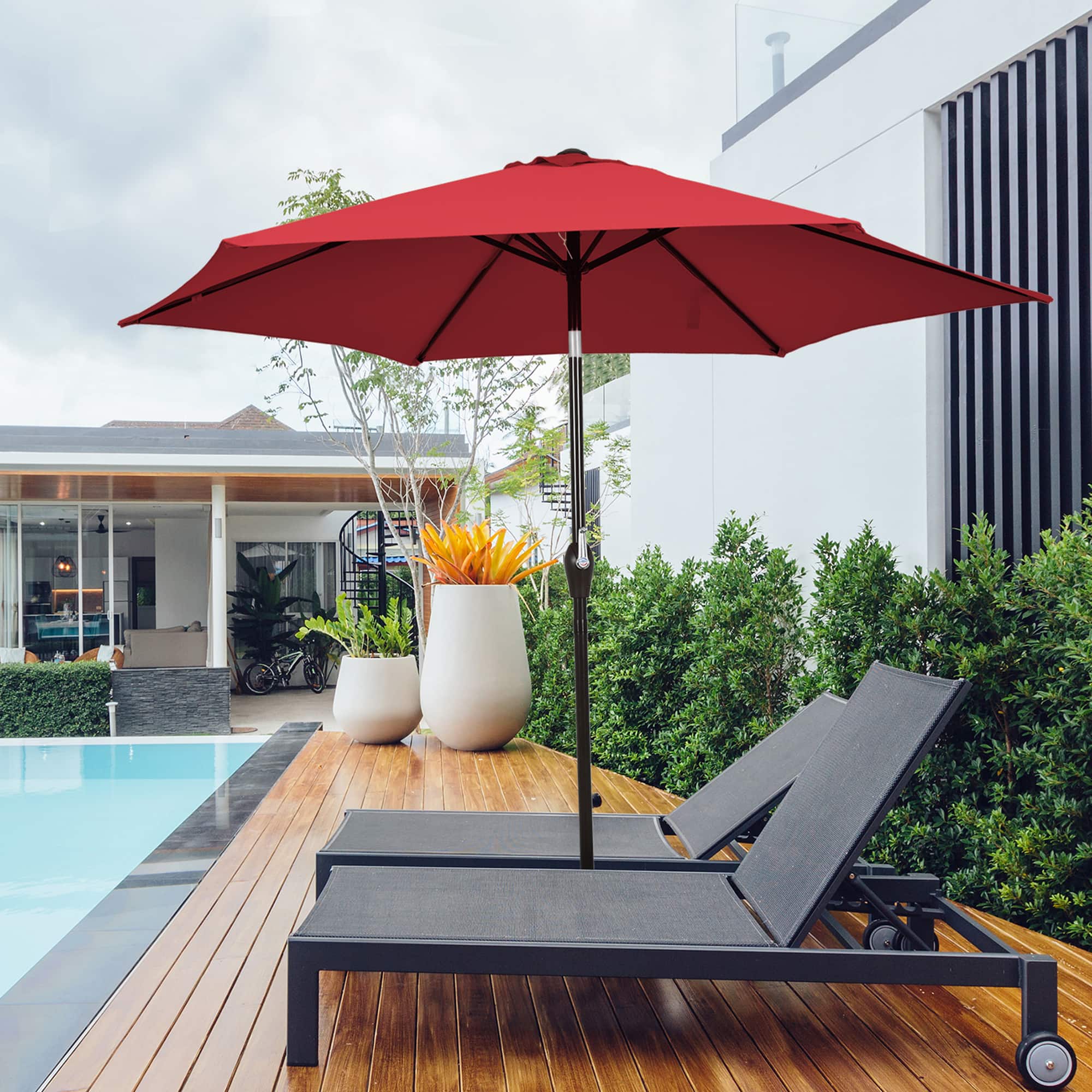 Gymax - 9 ft Outdoor Patio Market Table Umbrella Garden Yard w/ Crank 6 Ribs - Burgundy price history on PriceWatchPro
