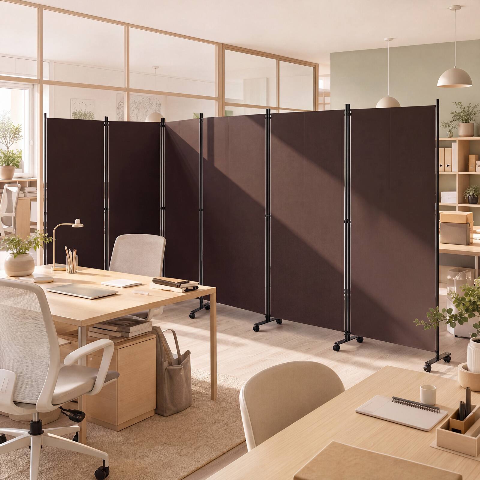 Alt View 1. Costway - Costway Room Divider with Lockable Wheels, 6 Panel Folding Privacy Screen for Office - Brown.
