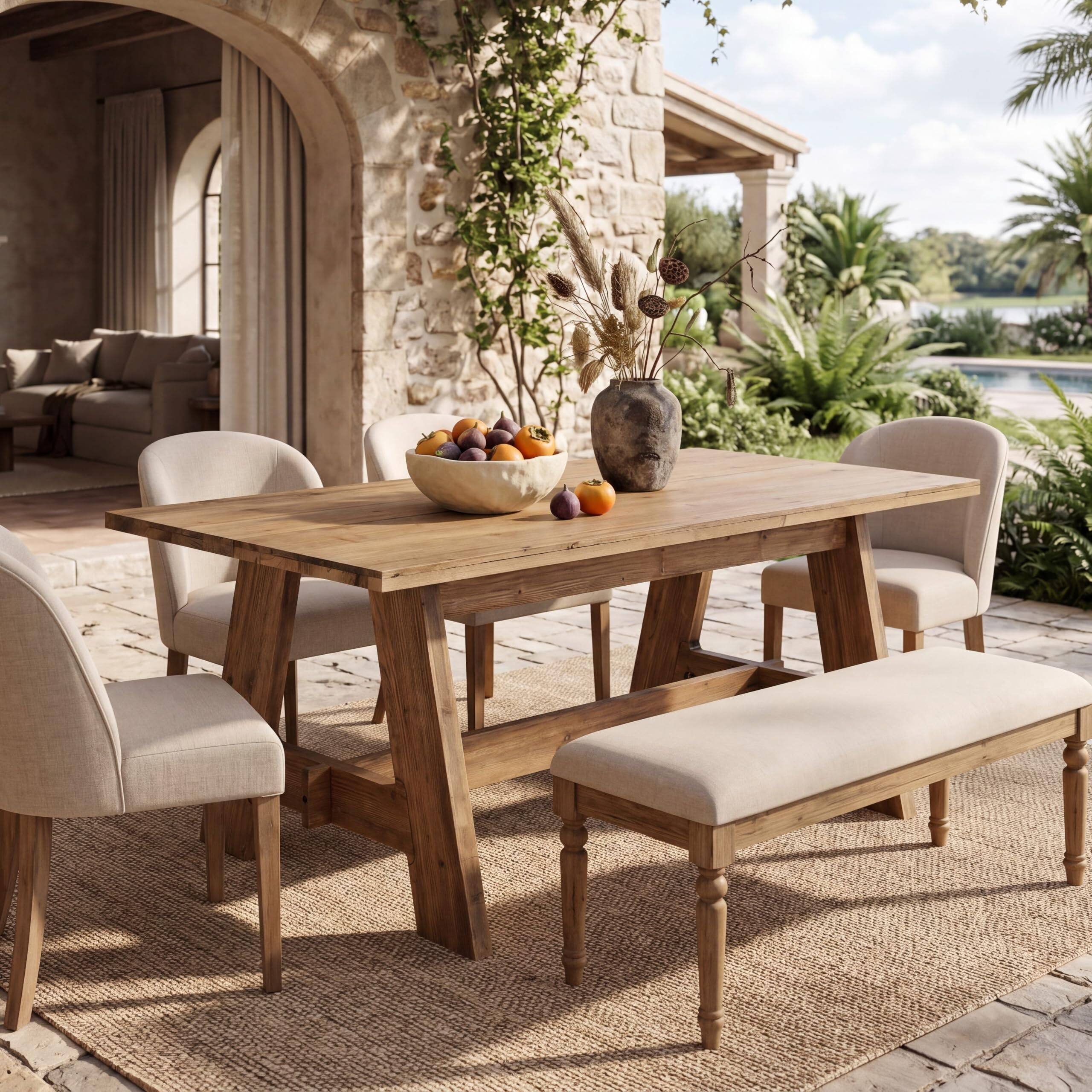 Alt View 1. Tribesigns - 63" Farmhouse Solid Wood Dining Table for 4-6 People - Brown.