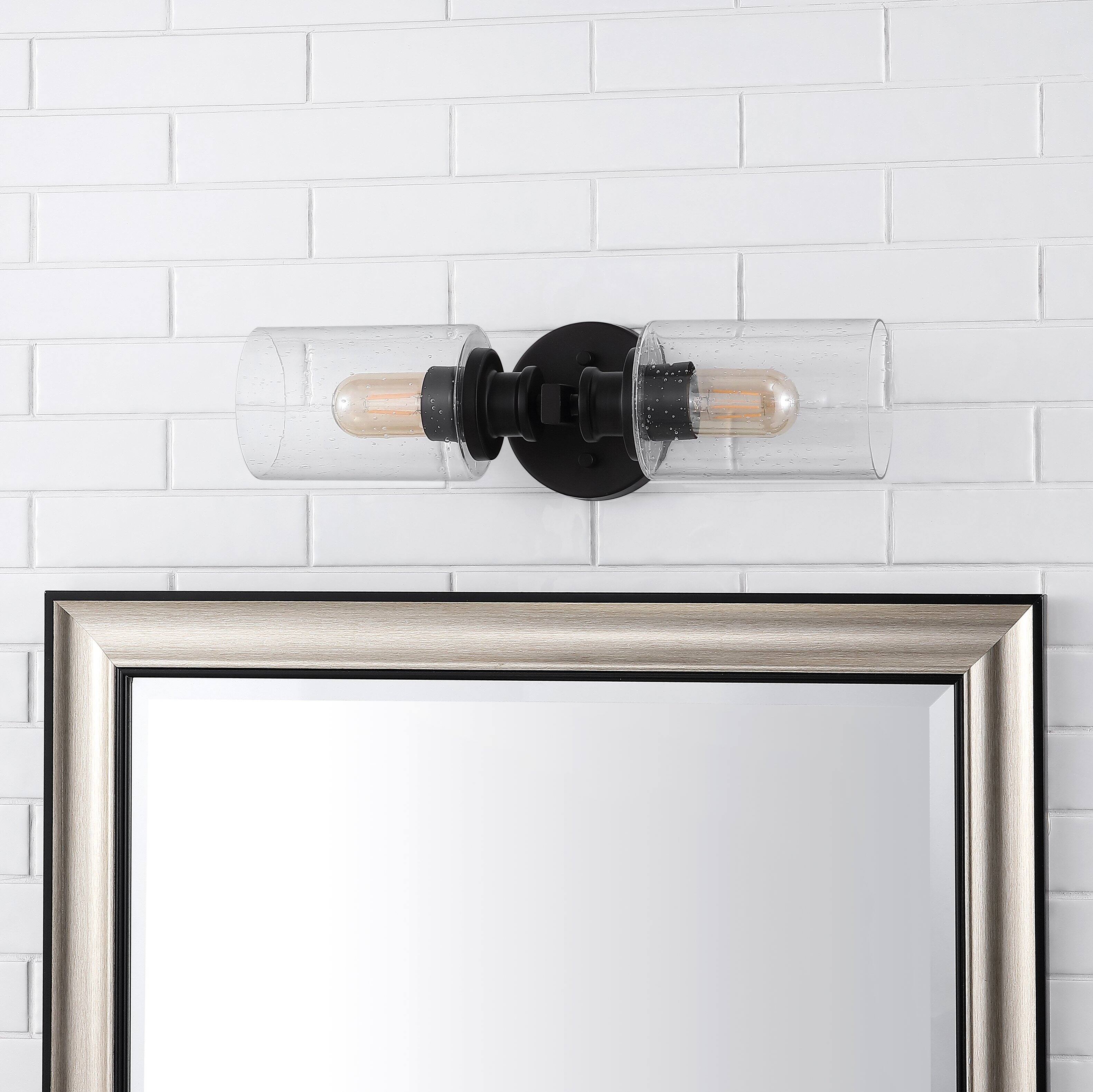 Alt View 10. Jonathan Y - Jules Edison 16.5" Cylinder 2-Light Iron/Seeded Glass Farmhouse Contemporary LED Wall Sconce, Black - Black.