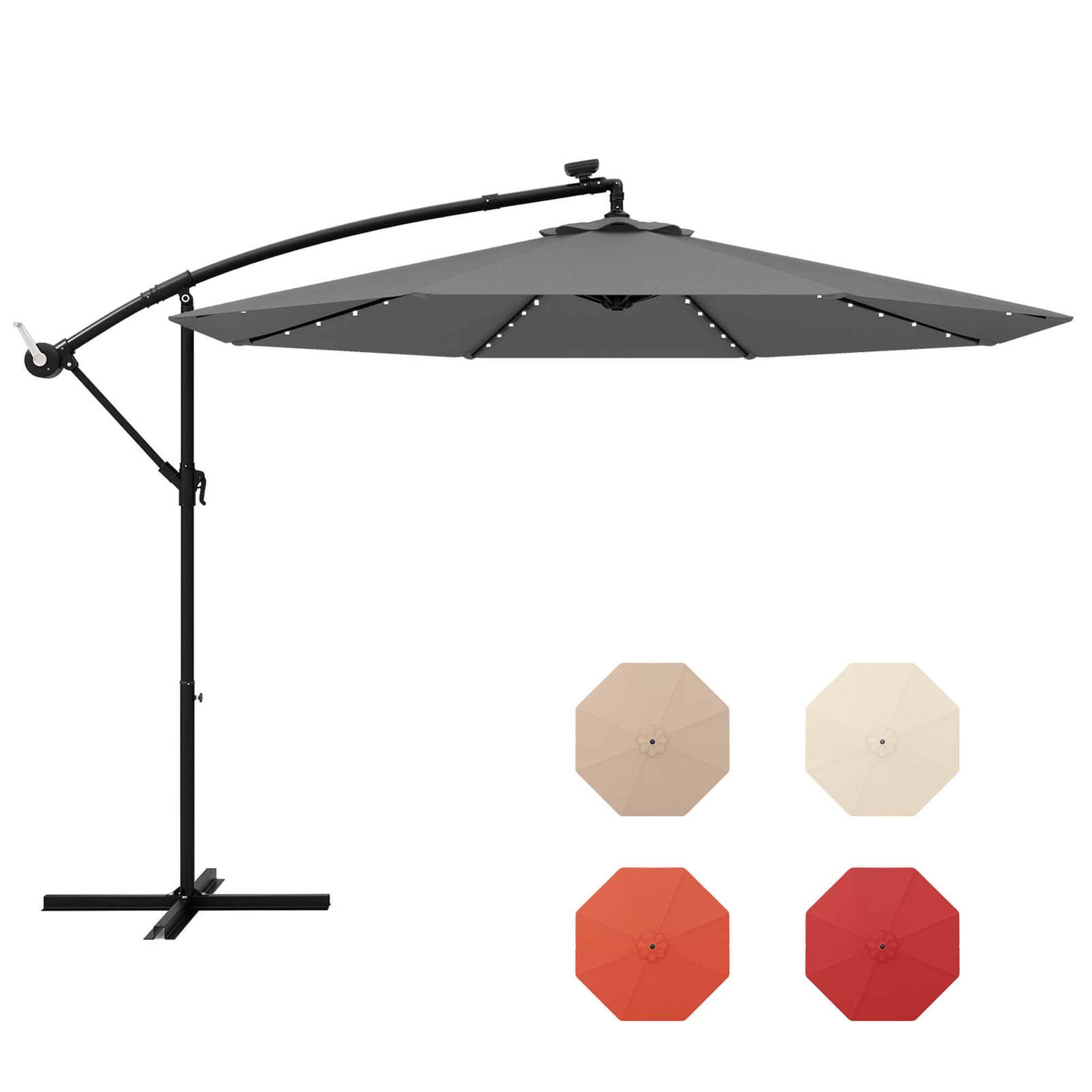 Alt View 1. Costway - 10 Ft Patio Solar LED 40 Lights Offset Umbrella Crank Cross Base - Gray.