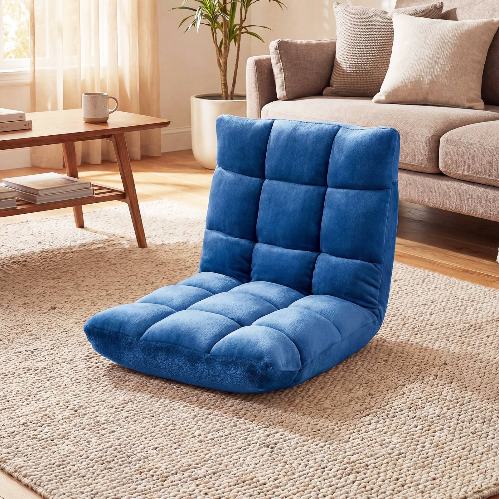 Alt View 1. Costway - Costway Floor Chair with Back Support, 14-Position Adjustable Back, Thick Sponge Padding - Navy.