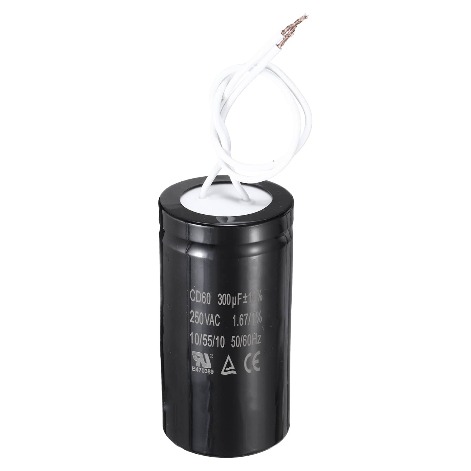 Unique Bargains - CD60 Run Capacitor 300uF 250VAC 50/60Hz 2 White Wires Motor Start for Washing Machine Air Compressor - Black