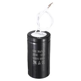 Unique Bargains - CD60 Run Capacitor 300uF 250VAC 50/60Hz 2 White Wires Motor Start for Washing Machine Air Compressor - Black