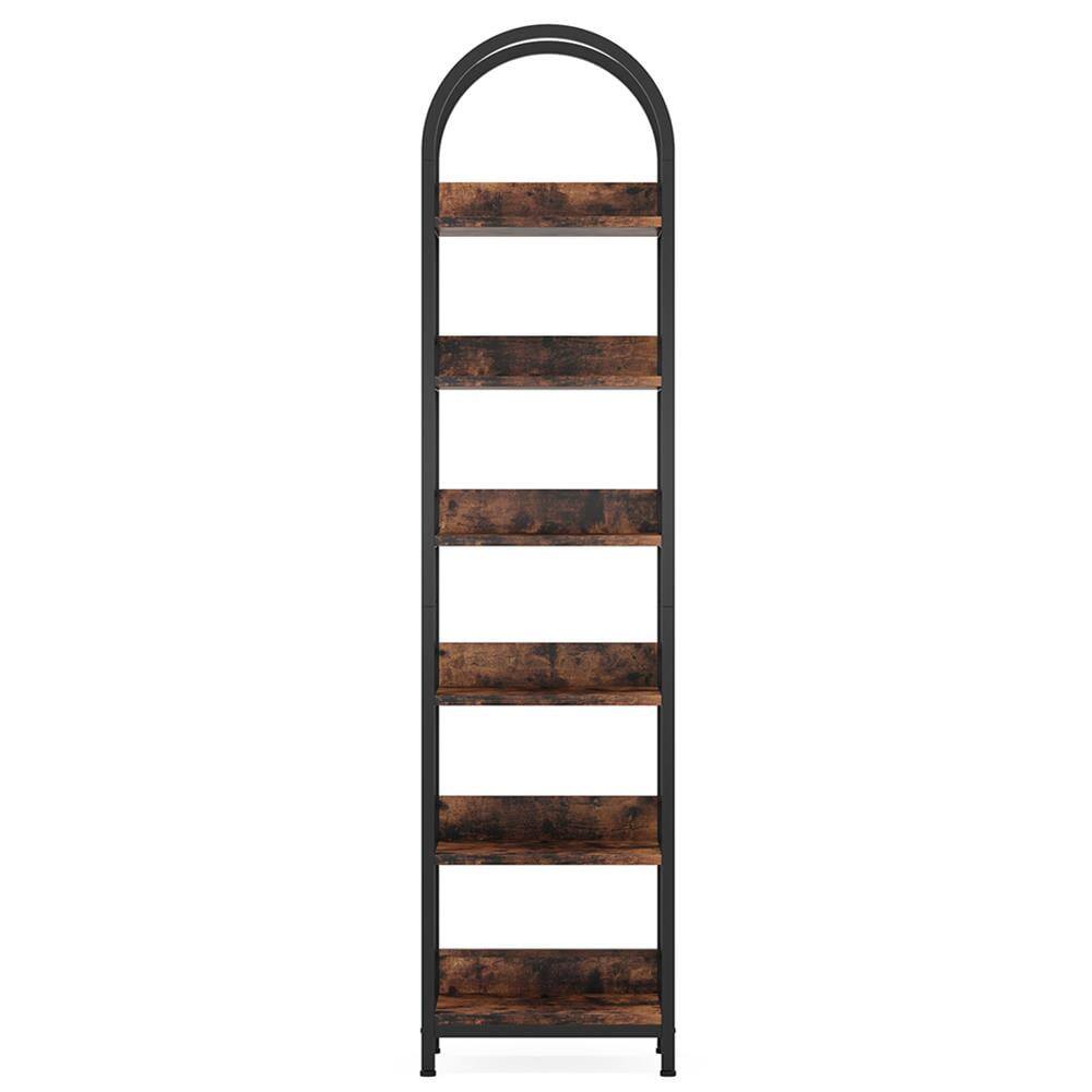 Kadyn - Bookshelf, Storage Shelf, Bookcase,6-Tier Bookshelf, 78.7" Narrow Bookcase Arched Display Shelf - Rustic Brown