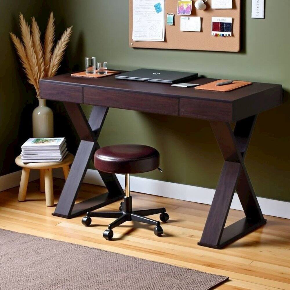 Alt View 2. FurniFact - Espresso Brown Desk With Drawer, Modern Wood Table For Home Office Use - Brown.