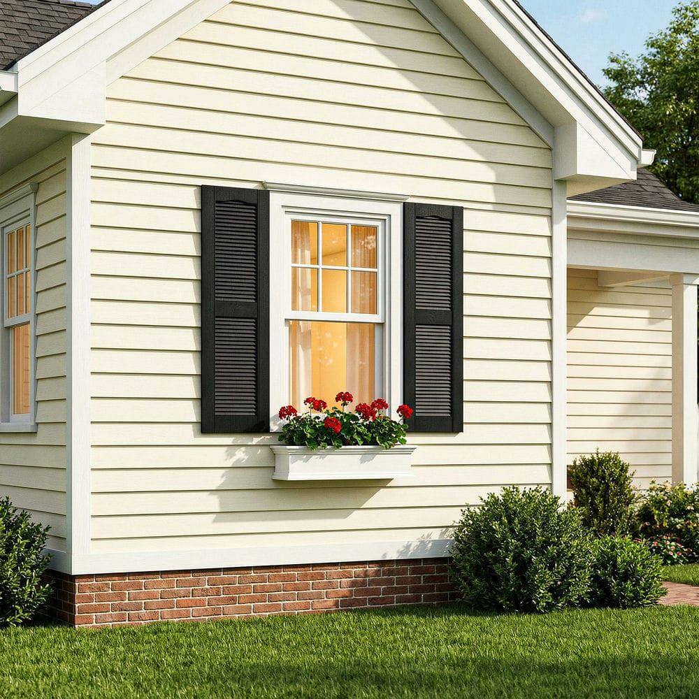 Left. Kadyn - Decorative Faux Shutters, Sturdy, Hassle-Free Design for Indoor & Outdoor Use, 14"x31", Black - Black.