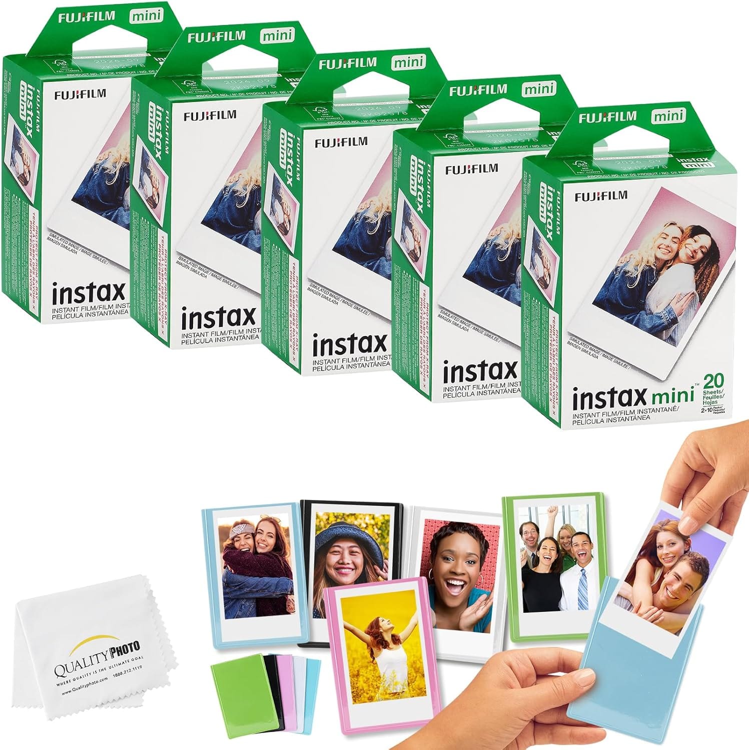 Fujifilm - Instax Mini Films + Colored Magnet Photo Frames + Quality Photo Microfiber Cloth
