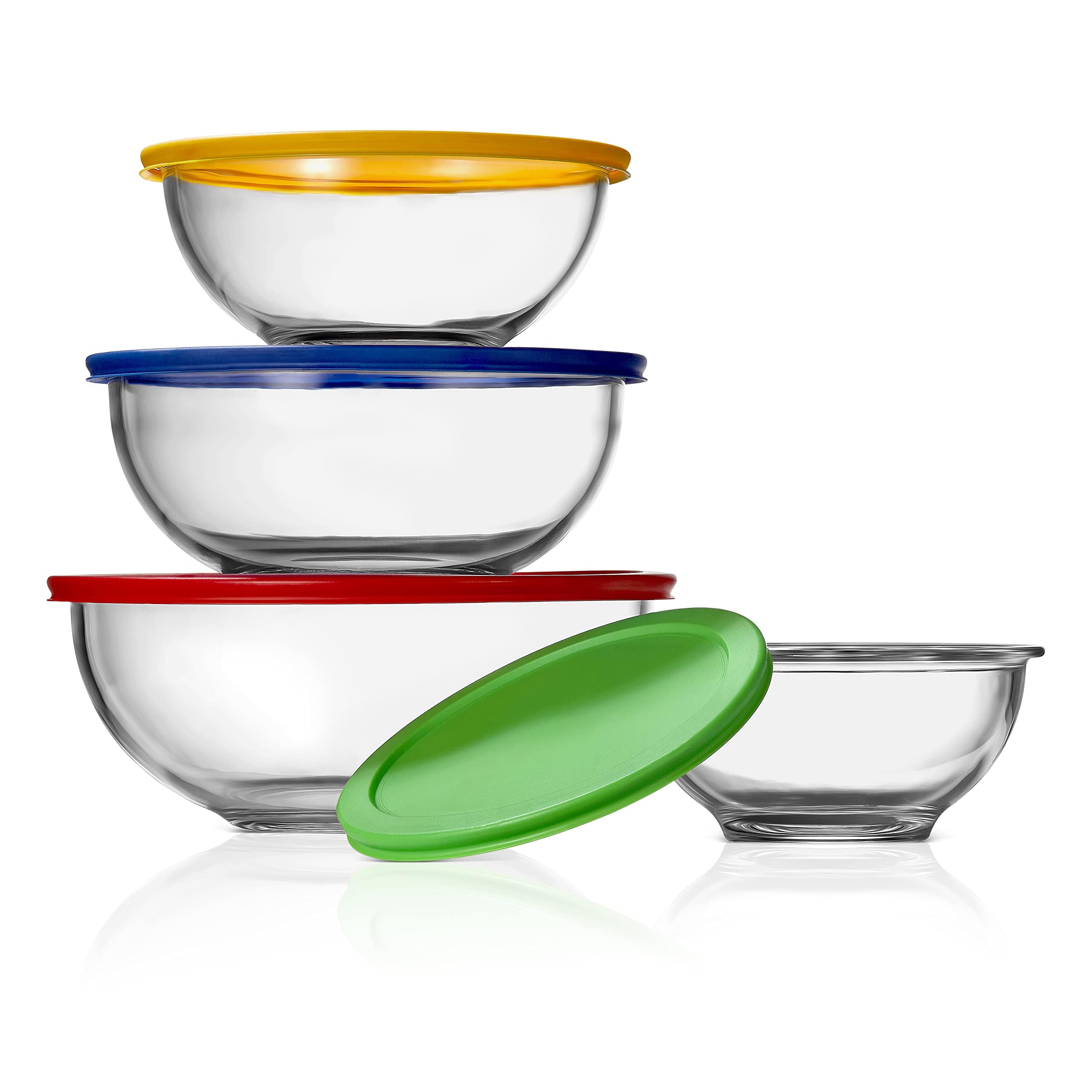 NutriChef - 4-Piece Glass Mixing Bowls with Lids, Premium Borosilicate Glass, Non-Toxic for Mixing & Storage (NCGL4MXG)