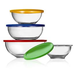 NutriChef - 4-Piece Glass Mixing Bowls with Lids, Premium Borosilicate Glass, Non-Toxic for Mixing & Storage (NCGL4MXG)