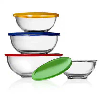 Front. NutriChef - NutriChef 4-Piece Glass Mixing Bowls with Lids, Premium Borosilicate Glass, Non-Toxic for Mixing & Storage (NCGL4MXG).