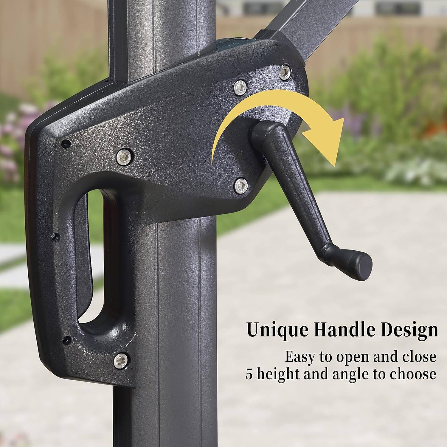 Unique Handle Design  
Easy to open and close  
5 height and angle to choose