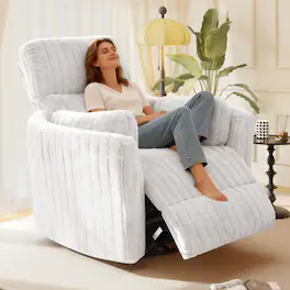 Aukfa - Swivel Rocking Glider Power Recliner Chair with 24" Wide Seat & Type-C & USB Ports - White
