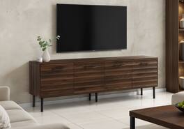 APRILSOUL - Tv Stand 72 Inch Console Media Entertainment Center Storage Cabinet Laminate Black Metal Transitional - Brown