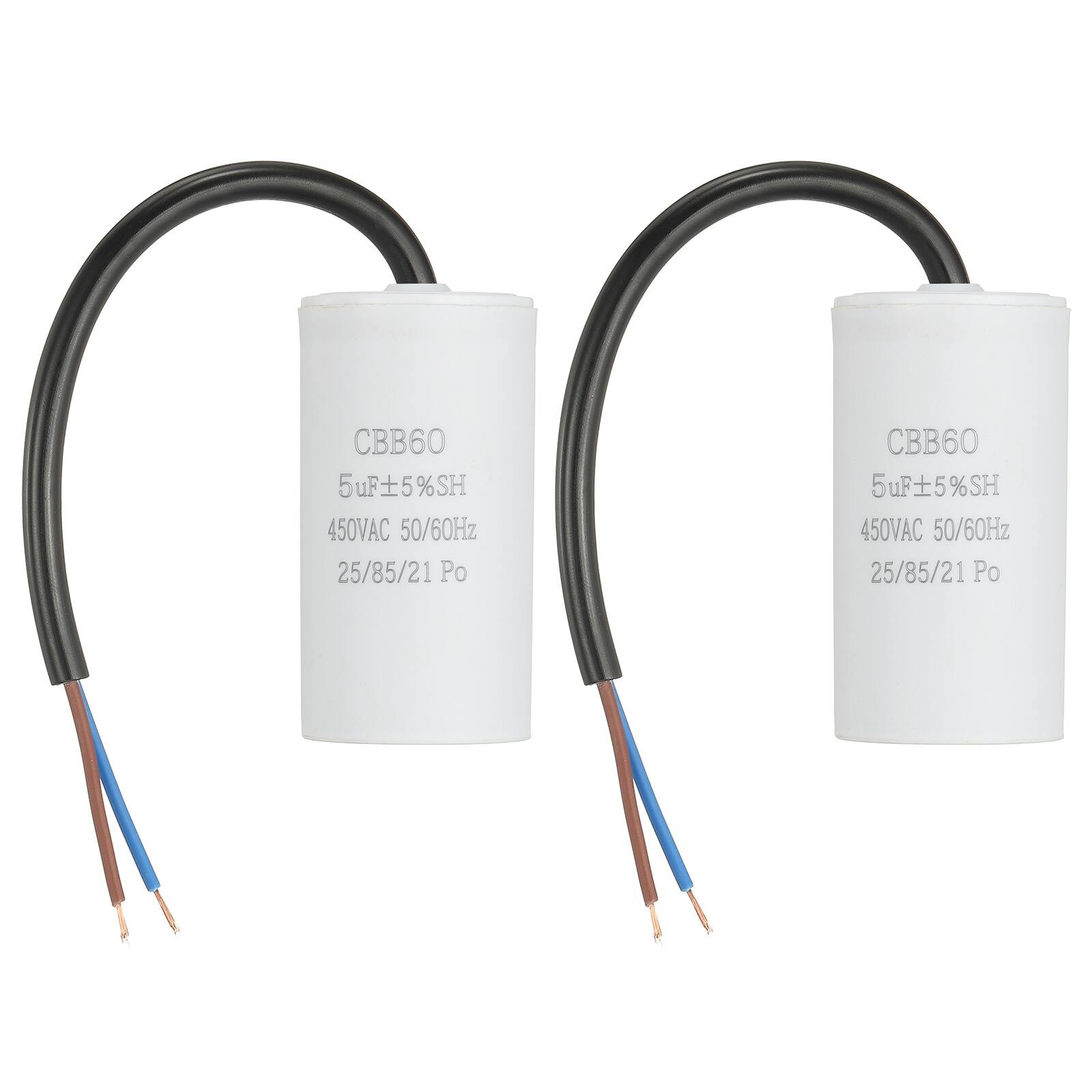 Unique Bargains - 2pcs 5uF CBB60 Run Capacitor, AC 450V 2 Wires 50/60Hz Cylinder 65x34mm for Air Compressor, Water Pump - White price history on PriceWatchPro