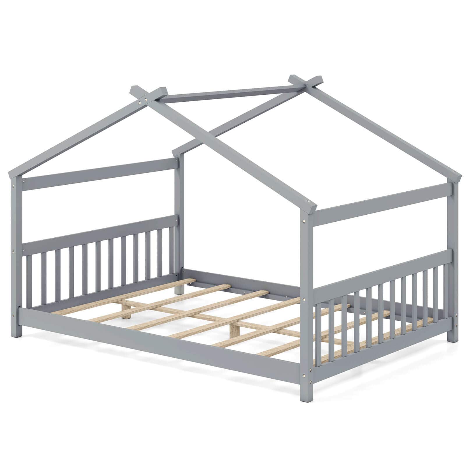 Costway - Full Size House Bed with Roof Wooden Low Floor Bed No Box Spring Needed - Gray price history on PriceWatchPro