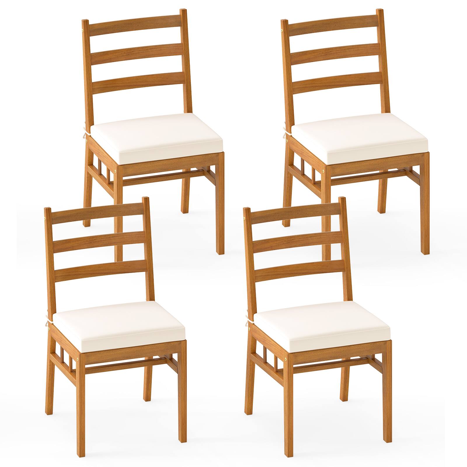 Gymax - Solid Acacia Wood Patio Chair Set of 4 w/ Padded Seat Cushions - White price history on PriceWatchPro