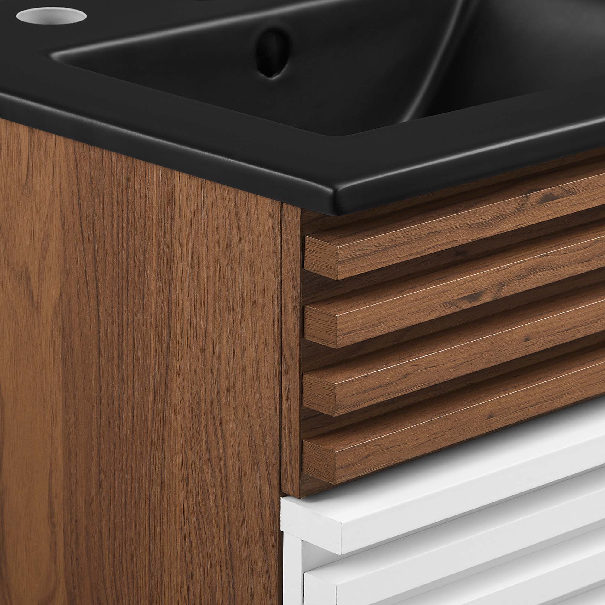 Alt View 5. Modway - Render Bathroom Vanity with Black Basin Included - White Walnut Black.