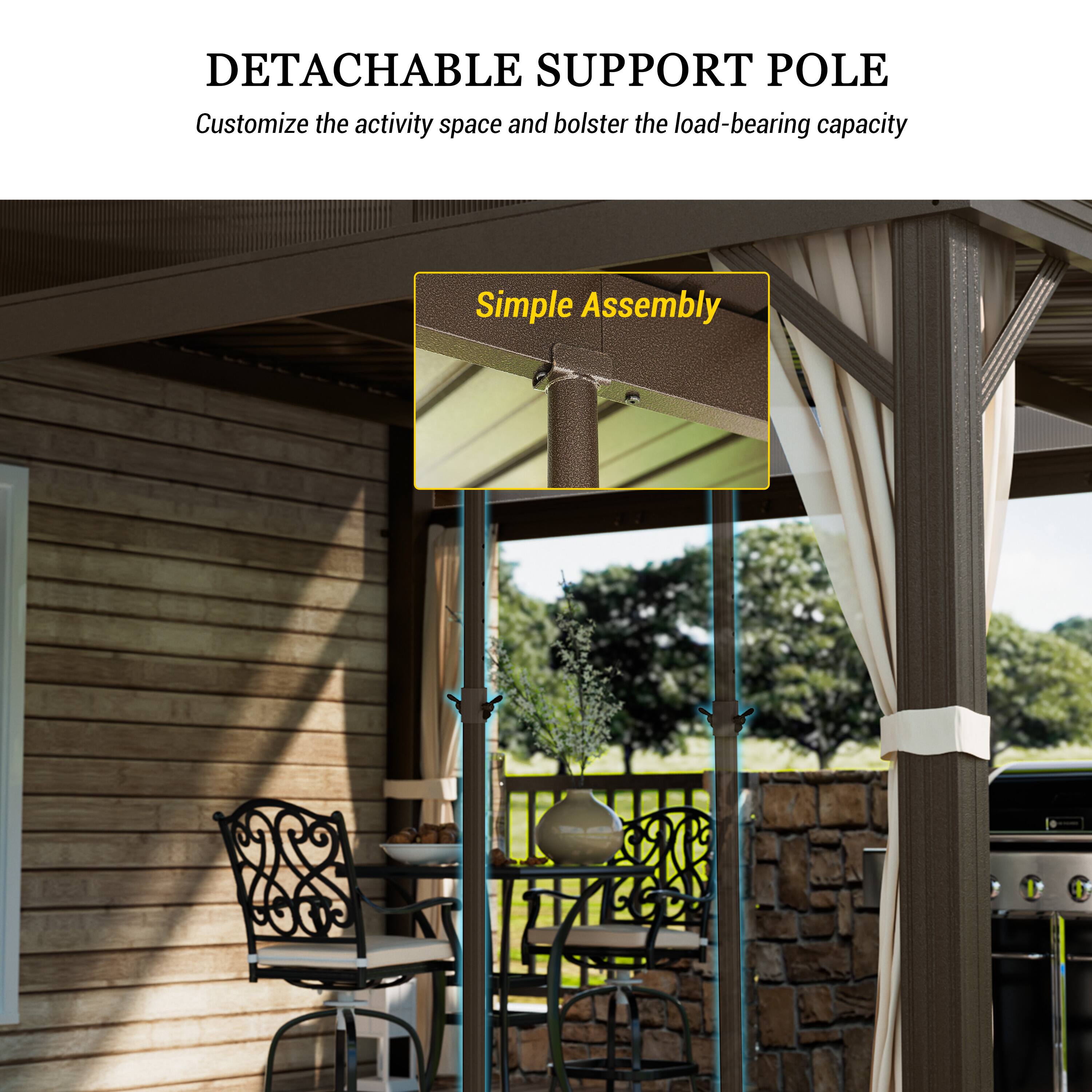 DETACHABLE SUPPORT POLE  
Customize the activity space and bolster the load-bearing capacity  

Simple Assembly