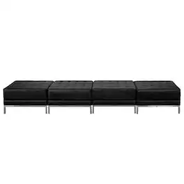 Emma + Oliver - Leather Four Seat Bench with Ganging Clips - Black
