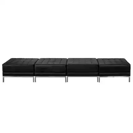 Front. Emma + Oliver - Leather Four Seat Bench with Ganging Clips, - Black.